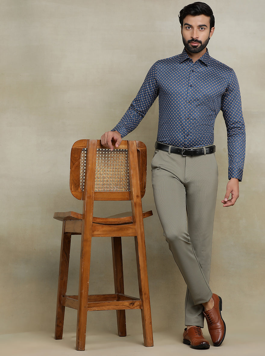 Navy Blue Printed Slim fit Party Wear Shirt | Wyre