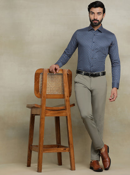 Navy Blue Printed Slim fit Party Wear Shirt | Wyre