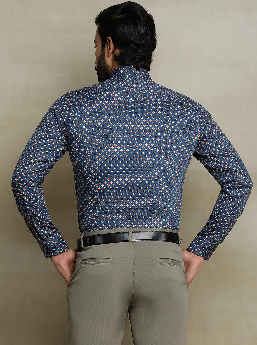 Navy Blue Printed Slim fit Party Wear Shirt | Wyre