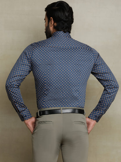 Navy Blue Printed Slim fit Party Wear Shirt | Wyre