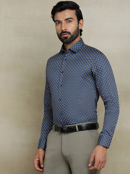 Navy Blue Printed Slim fit Party Wear Shirt | Wyre