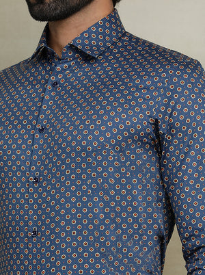 Navy Blue Printed Slim fit Party Wear Shirt | Wyre