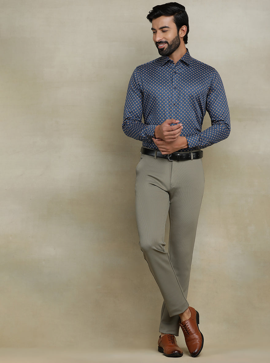 Navy Blue Printed Slim fit Party Wear Shirt | Wyre