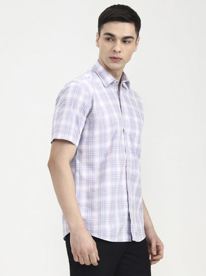 Pink Checked Tailored Fit Semi Casual Shirt | JadeBlue