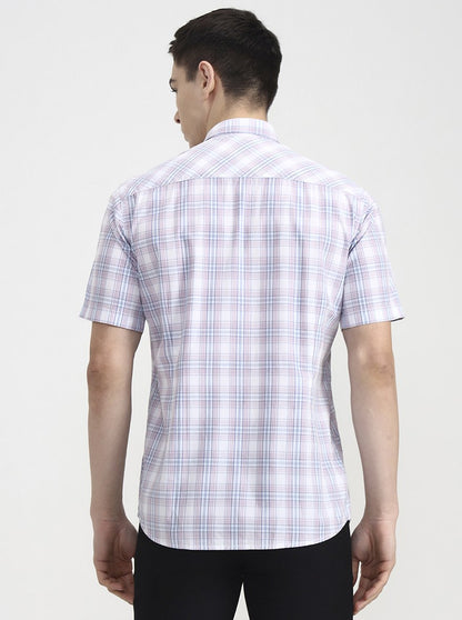 Pink Checked Tailored Fit Semi Casual Shirt | JadeBlue
