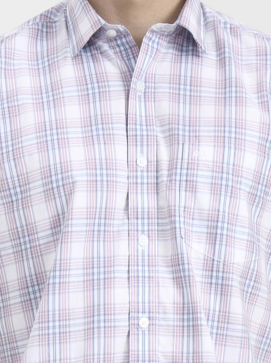 Pink Checked Tailored Fit Semi Casual Shirt | JadeBlue