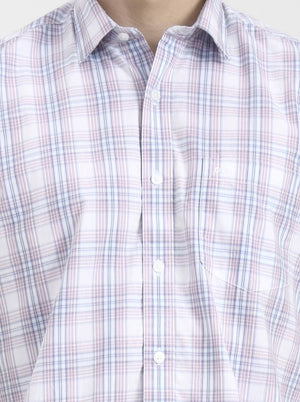 Pink Checked Tailored Fit Semi Casual Shirt | JadeBlue