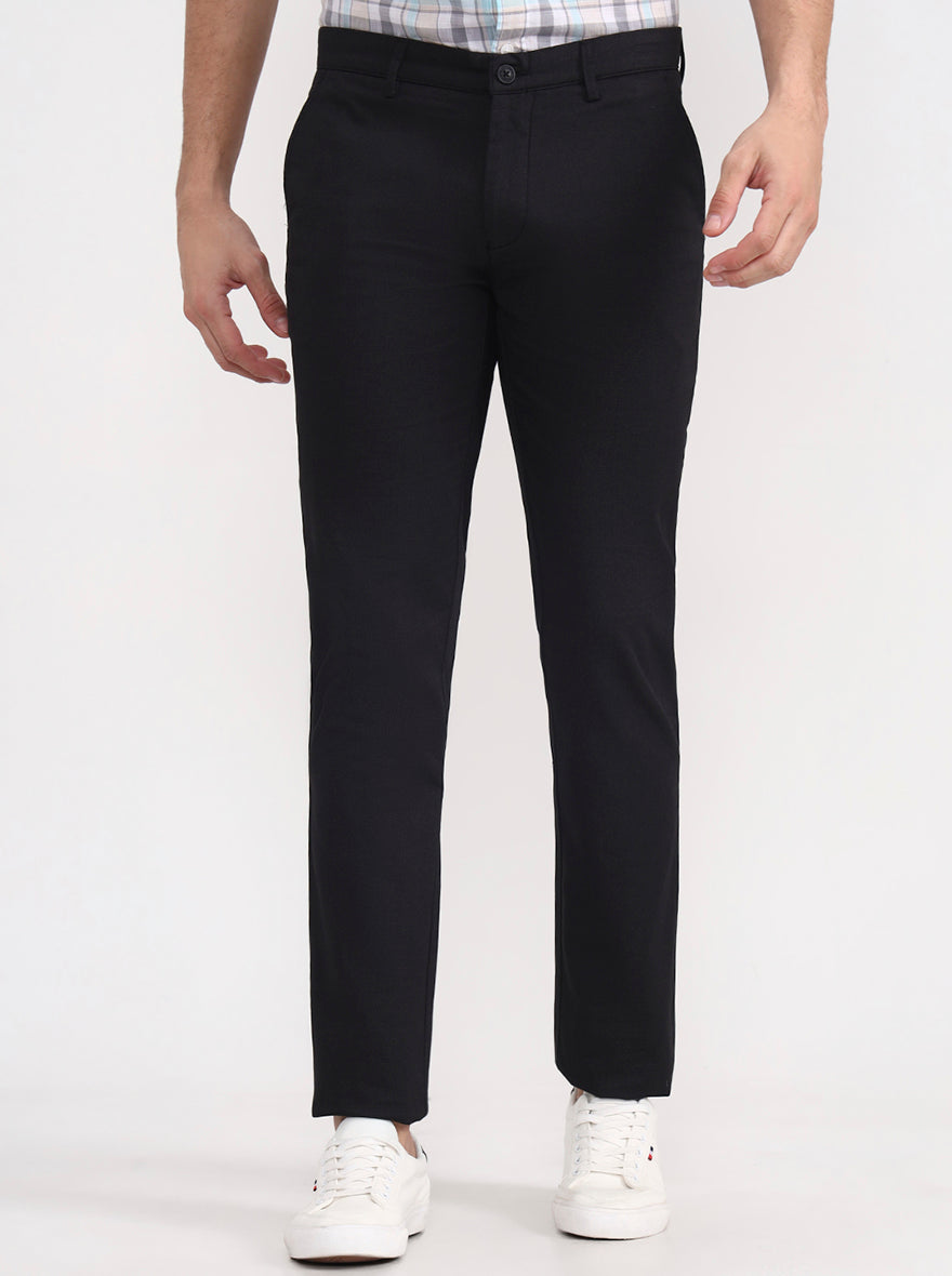 Black Solid Super Slim Fit Casual Trouser | Greenfibre