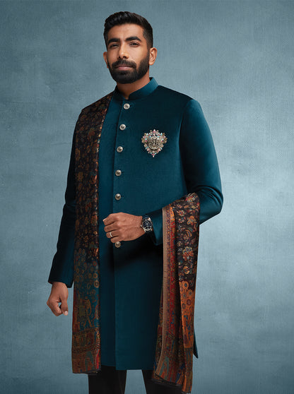 Peacock Green Embroidered Indowestern | JB X JB
