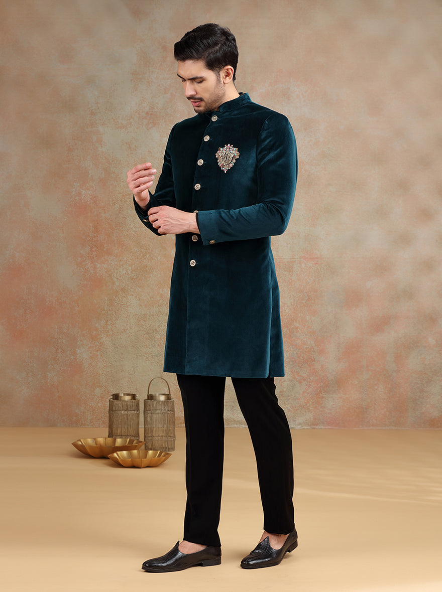Peacock Green Embroidered Indowestern | JB X JB