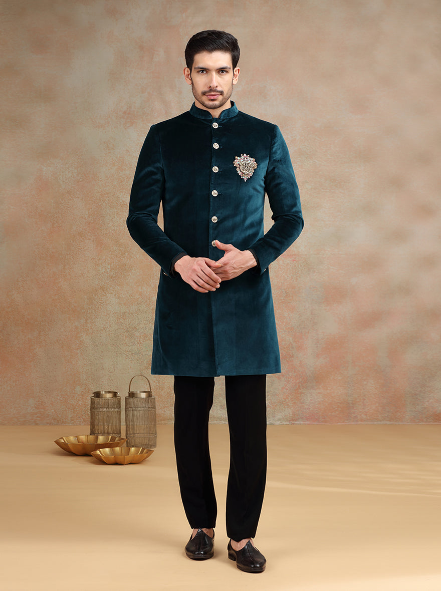 Peacock Green Embroidered Indowestern | JB X JB