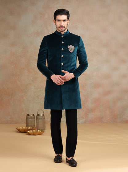 Peacock Green Embroidered Indowestern | JB X JB