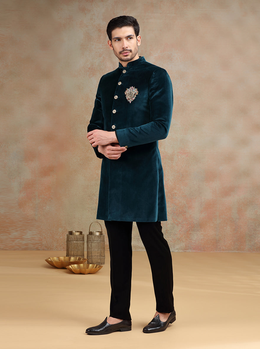 Peacock Green Embroidered Indowestern | JB X JB