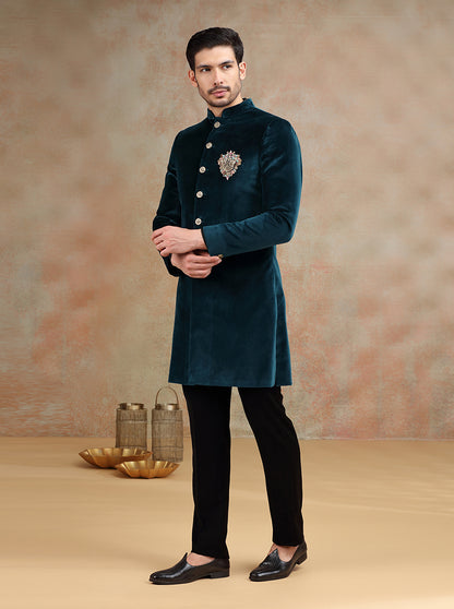 Peacock Green Embroidered Indowestern | JB X JB