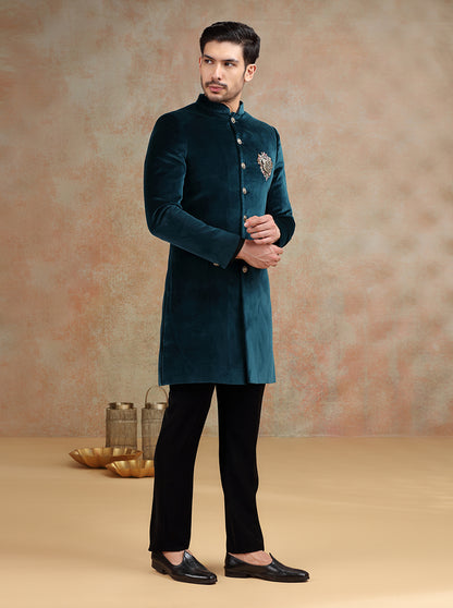 Peacock Green Embroidered Indowestern | JB X JB