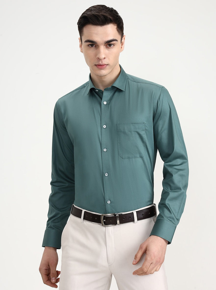 Green Solid Slim Fit Formal Shirt | Greenfibre