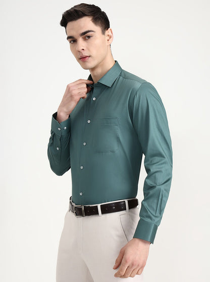Green Solid Slim Fit Formal Shirt | Greenfibre