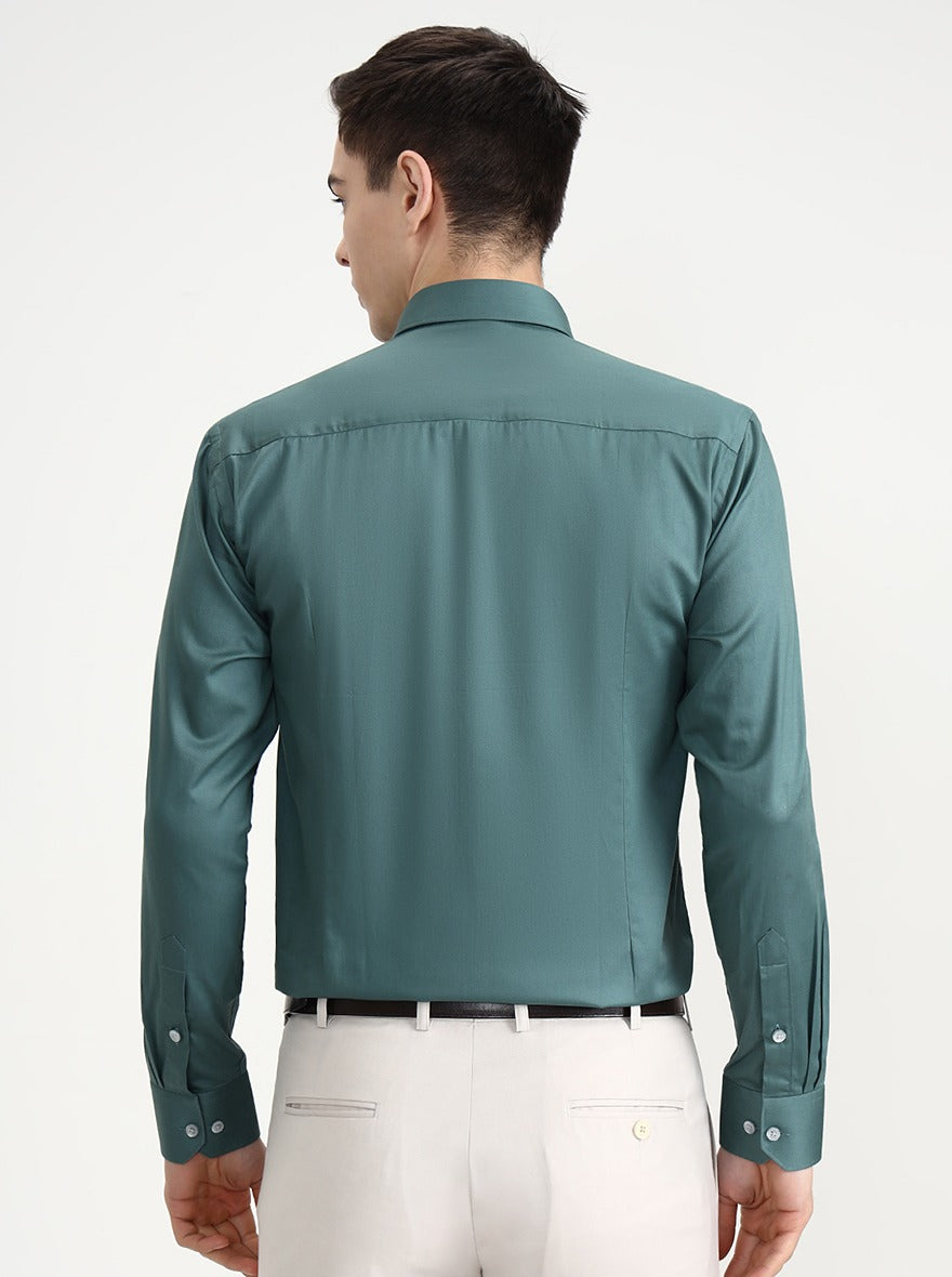 Green Solid Slim Fit Formal Shirt | Greenfibre