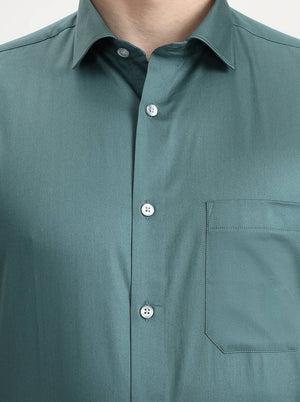Green Solid Slim Fit Formal Shirt | Greenfibre