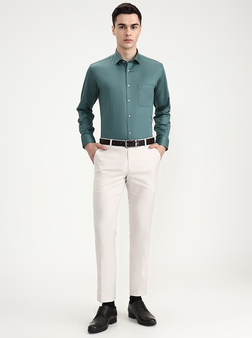Green Solid Slim Fit Formal Shirt | Greenfibre