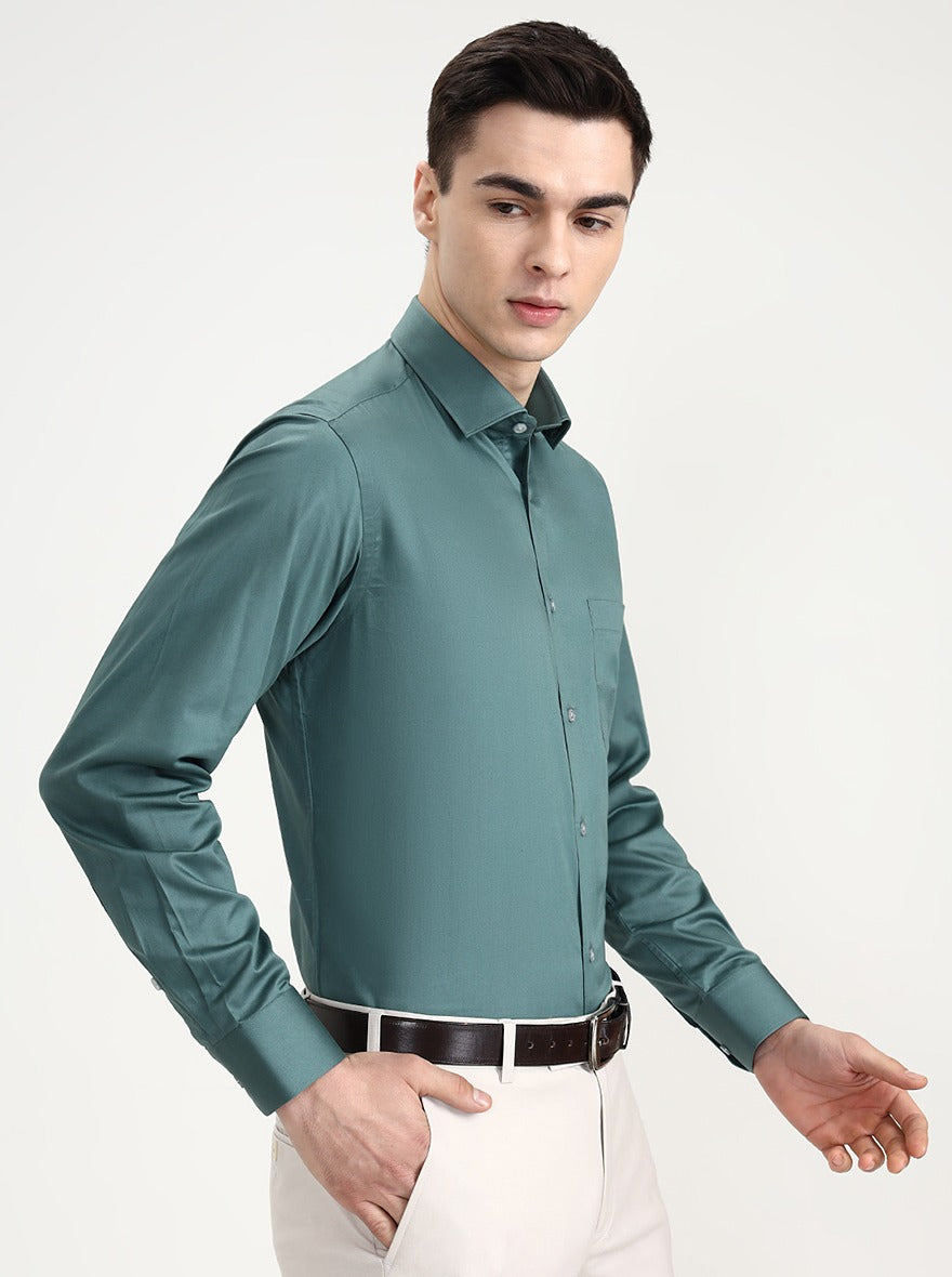 Green Solid Slim Fit Formal Shirt | Greenfibre