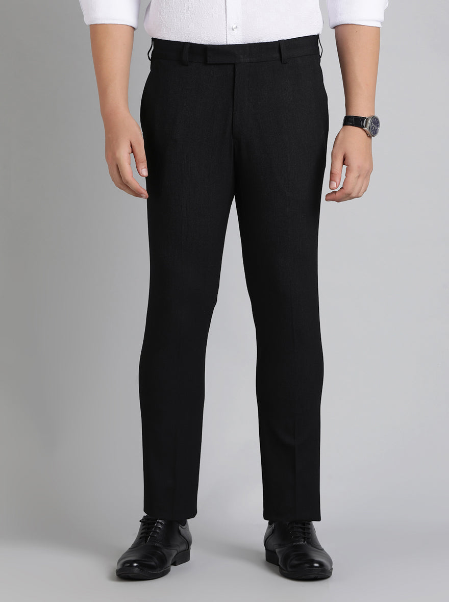 Black Solid Super Slim Fit Formal Trouser | JadeBlue Youth