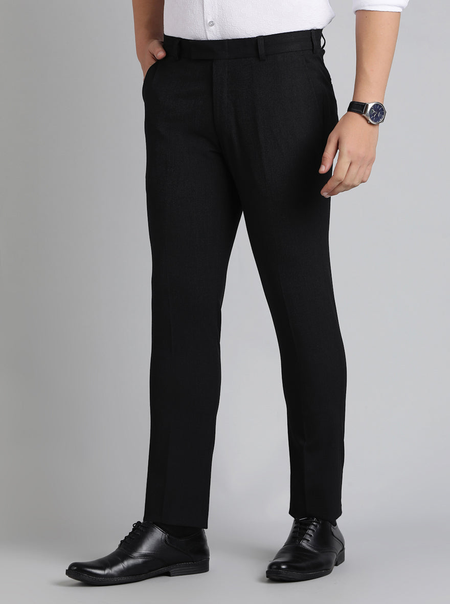 Black Solid Super Slim Fit Formal Trouser | JadeBlue Youth