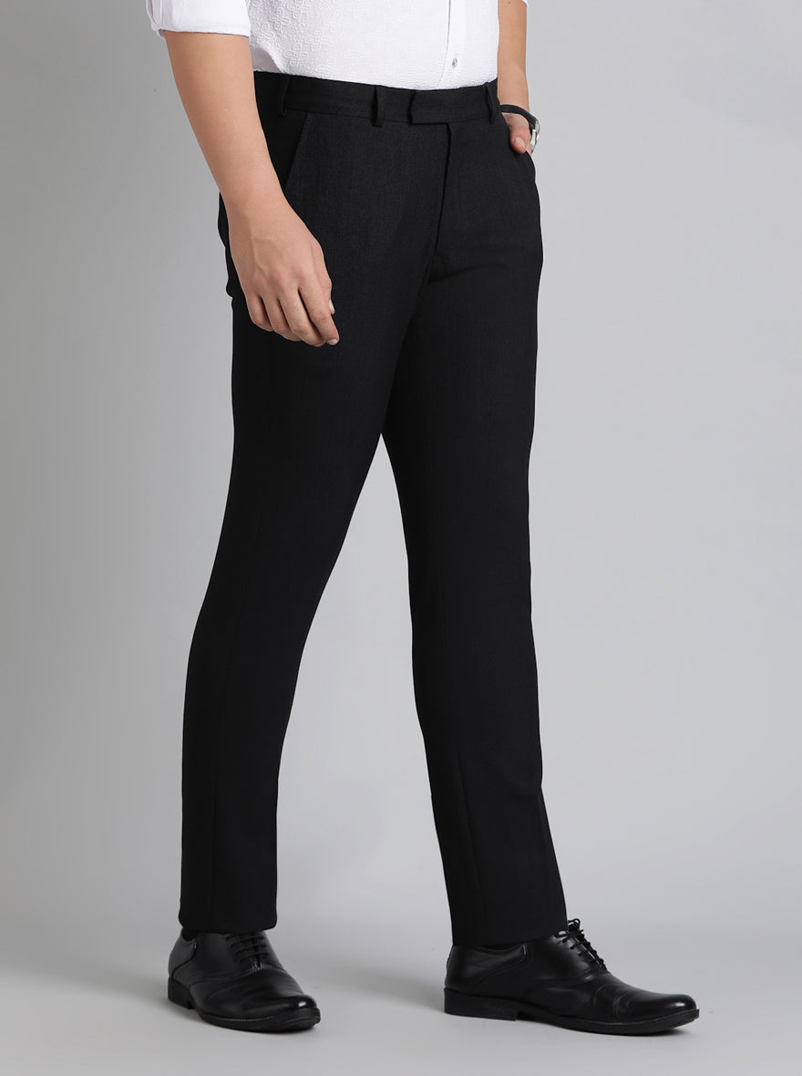 Black Solid Super Slim Fit Formal Trouser | JadeBlue Youth