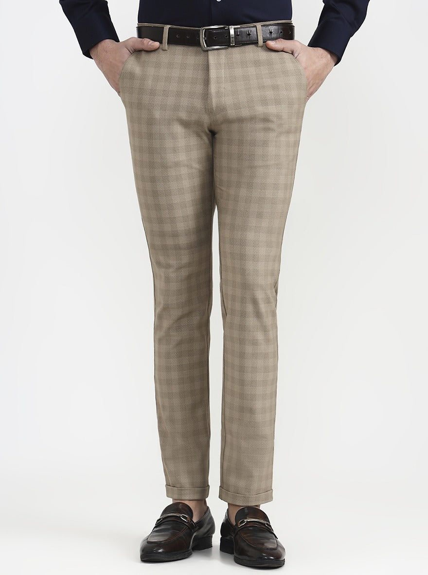 Khaki Checked Slim Fit Club Wear Trouser | Wyre