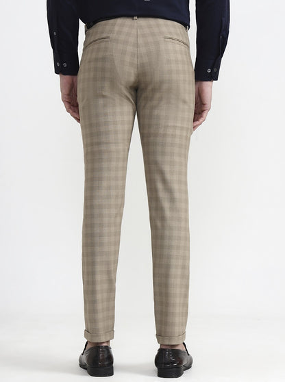 Khaki Checked Slim Fit Club Wear Trouser | Wyre