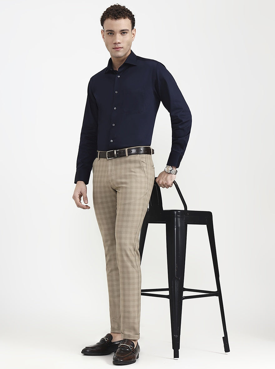 Khaki Checked Slim Fit Club Wear Trouser | Wyre