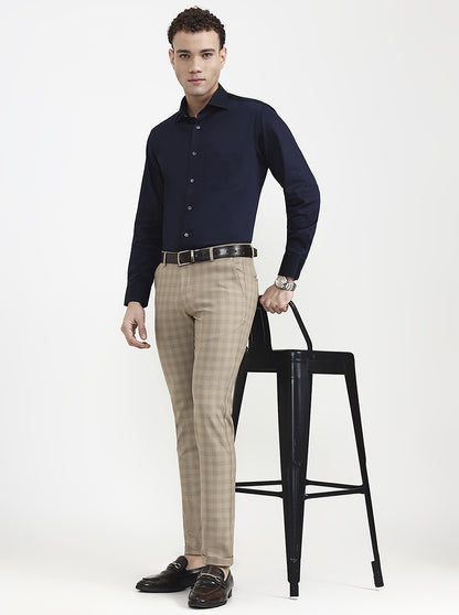 Khaki Checked Slim Fit Club Wear Trouser | Wyre