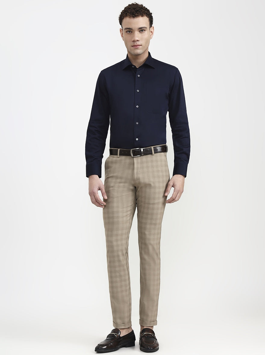 Khaki Checked Slim Fit Club Wear Trouser | Wyre