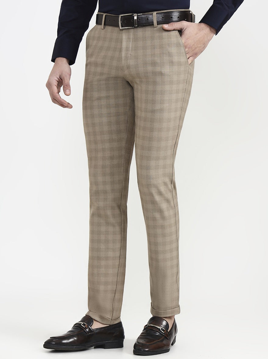 Khaki Checked Slim Fit Club Wear Trouser | Wyre