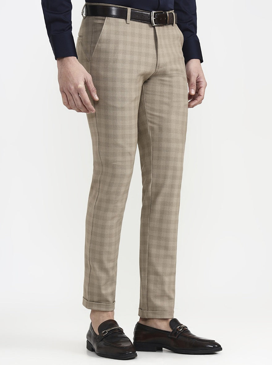 Khaki Checked Slim Fit Club Wear Trouser | Wyre