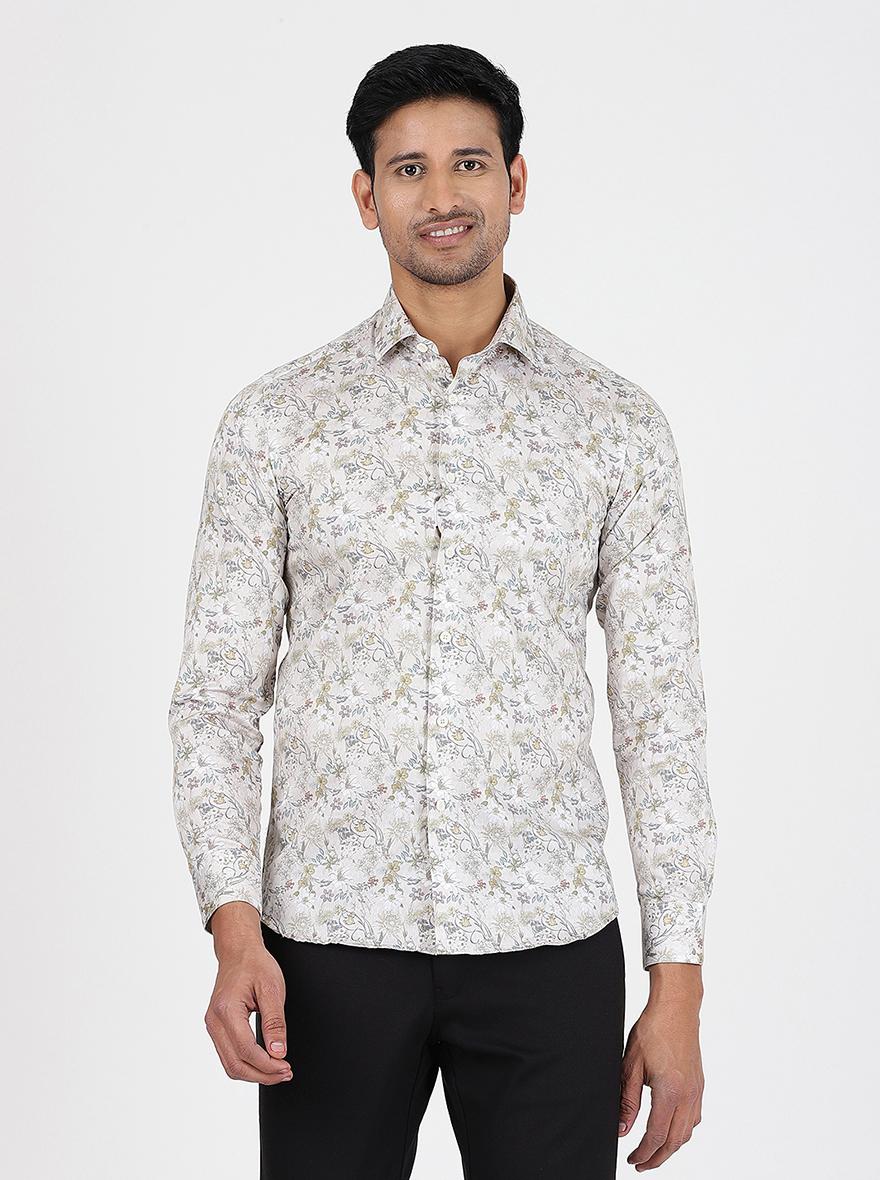 Creams Printed Slim Fit Party Wear Shirt | JB Studio