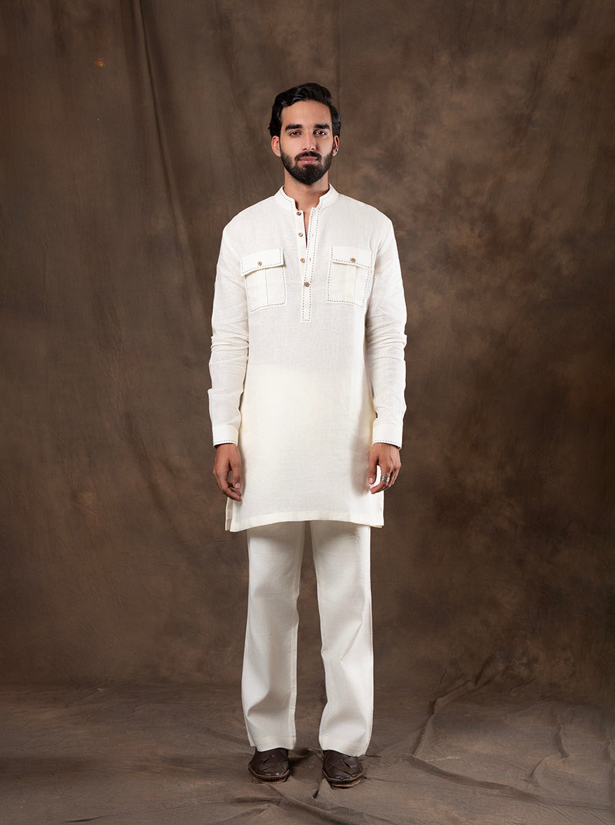 Cream Embroidered  Kurta Pajama | Virasana