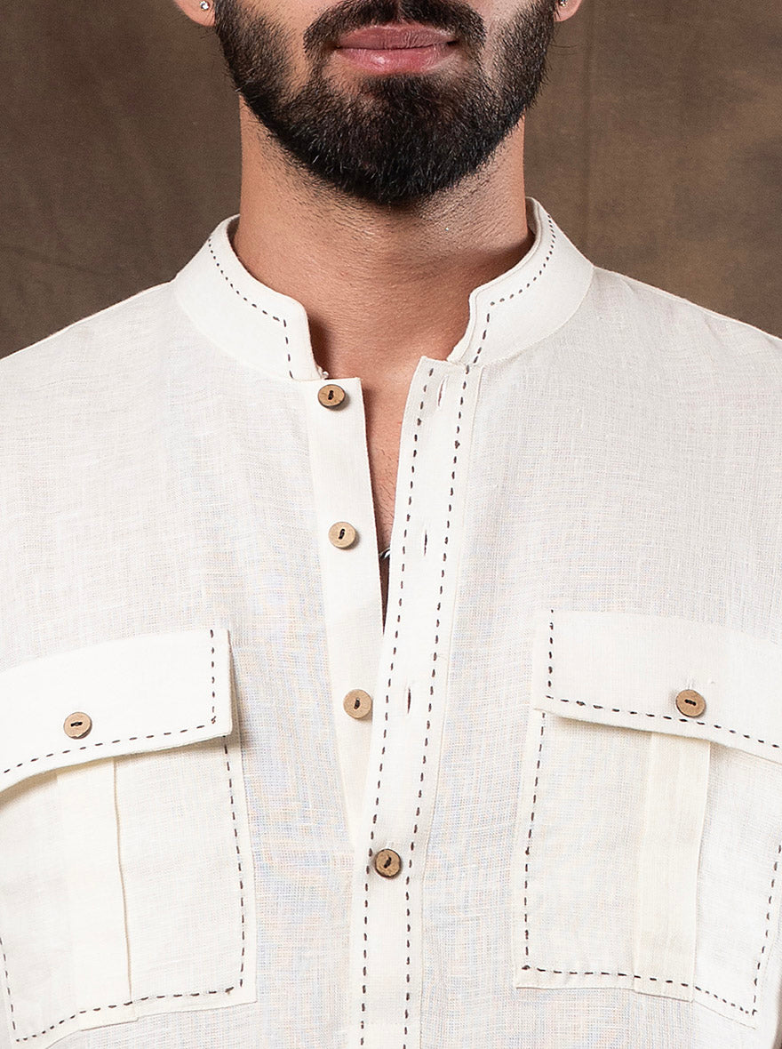 Cream Embroidered  Kurta Pajama | Virasana