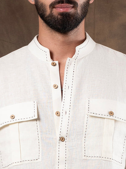 Cream Embroidered  Kurta Pajama | Virasana