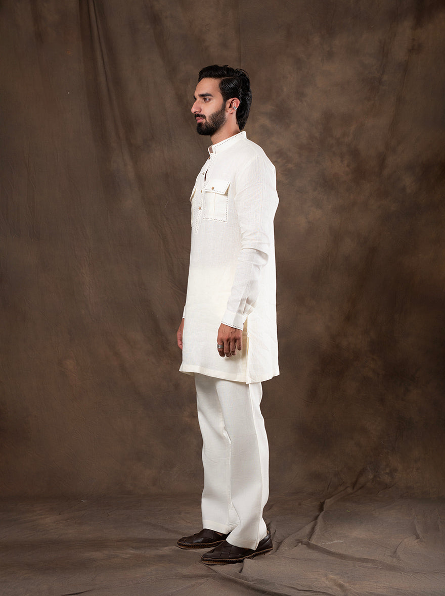 Cream Embroidered  Kurta Pajama | Virasana