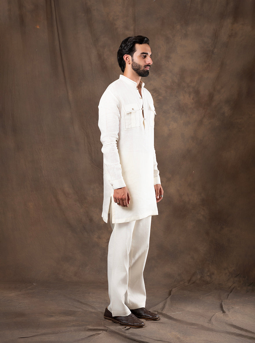 Cream Embroidered  Kurta Pajama | Virasana