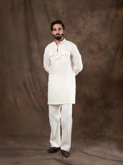 Cream Embroidered  Kurta Pajama | Virasana