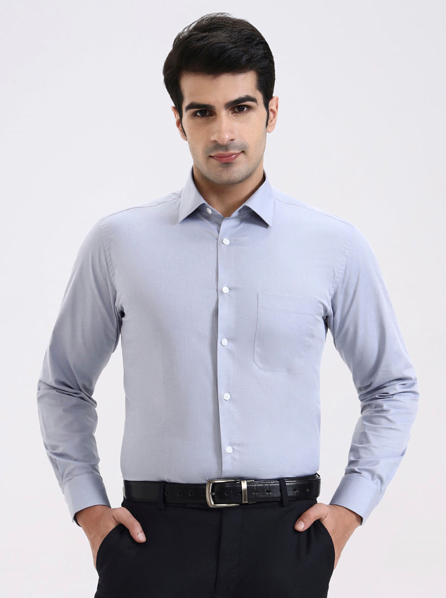 Light Grey Solid Regular Fit Formal Shirt | JadeBlue