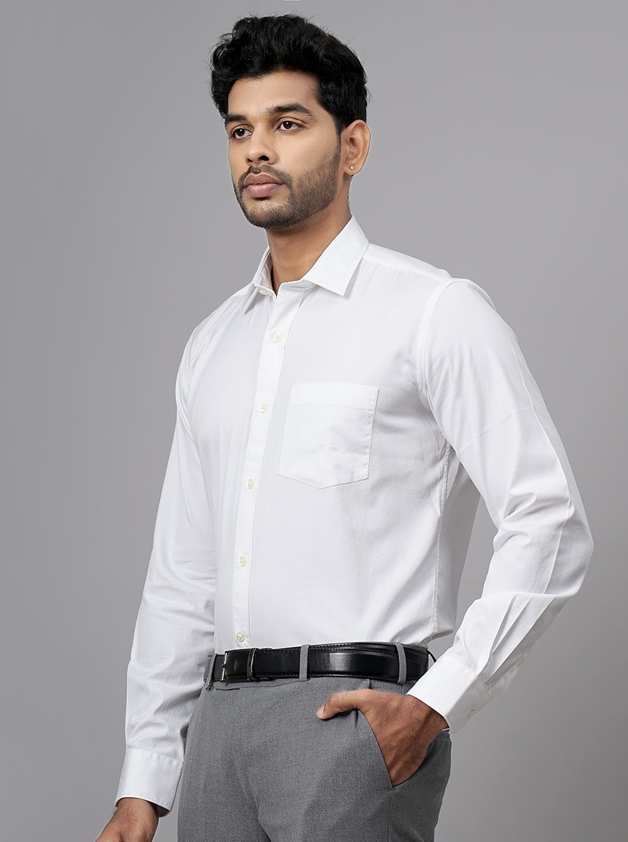 White Solid Tailored Fit Semi Casual Shirt | JadeBlue