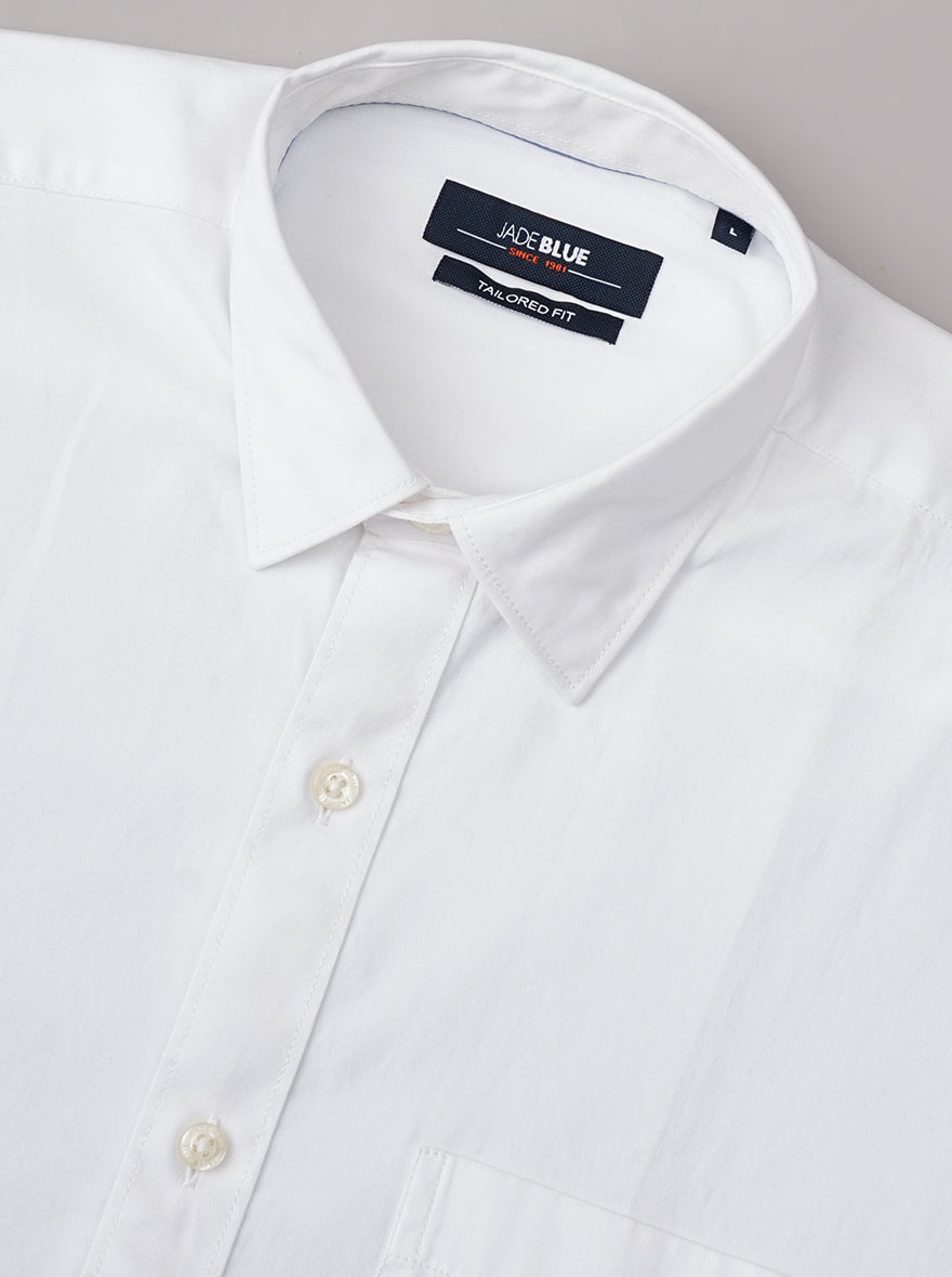 White Solid Tailored Fit Semi Casual Shirt | JadeBlue