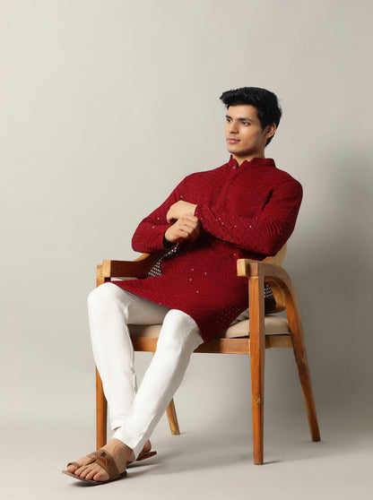 Maroon Embroidered Kurta | The Kurta Company