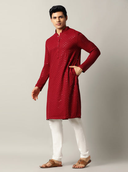 Maroon Embroidered Kurta | The Kurta Company