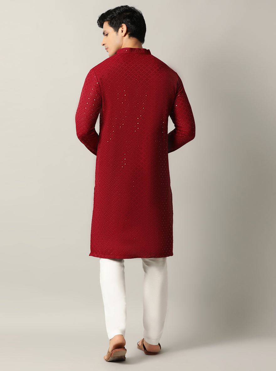 Maroon Embroidered Kurta | The Kurta Company
