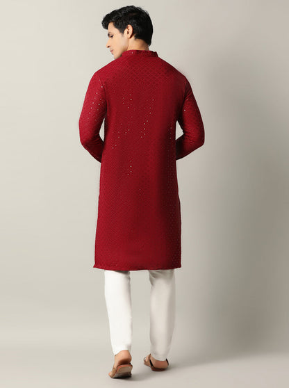 Maroon Embroidered Kurta | The Kurta Company