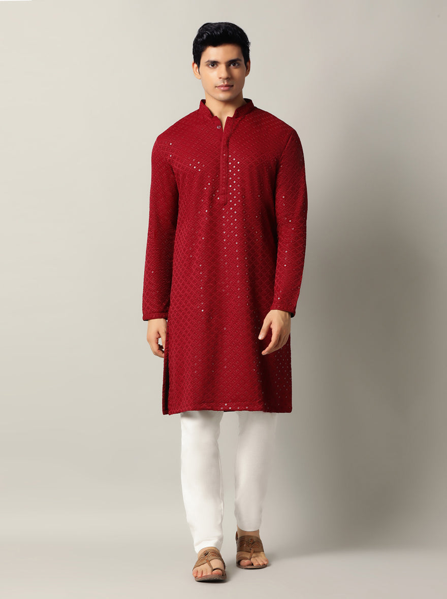 Maroon Embroidered Kurta | The Kurta Company